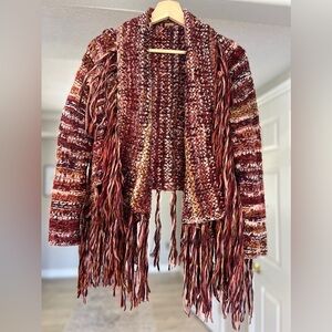 Free People Chunky Knit Fringe Cardigan Sweater, Size Small/Medium